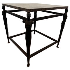 Cast Iron Male Figurative Side Table in Manner of Giacometti - Marble Top