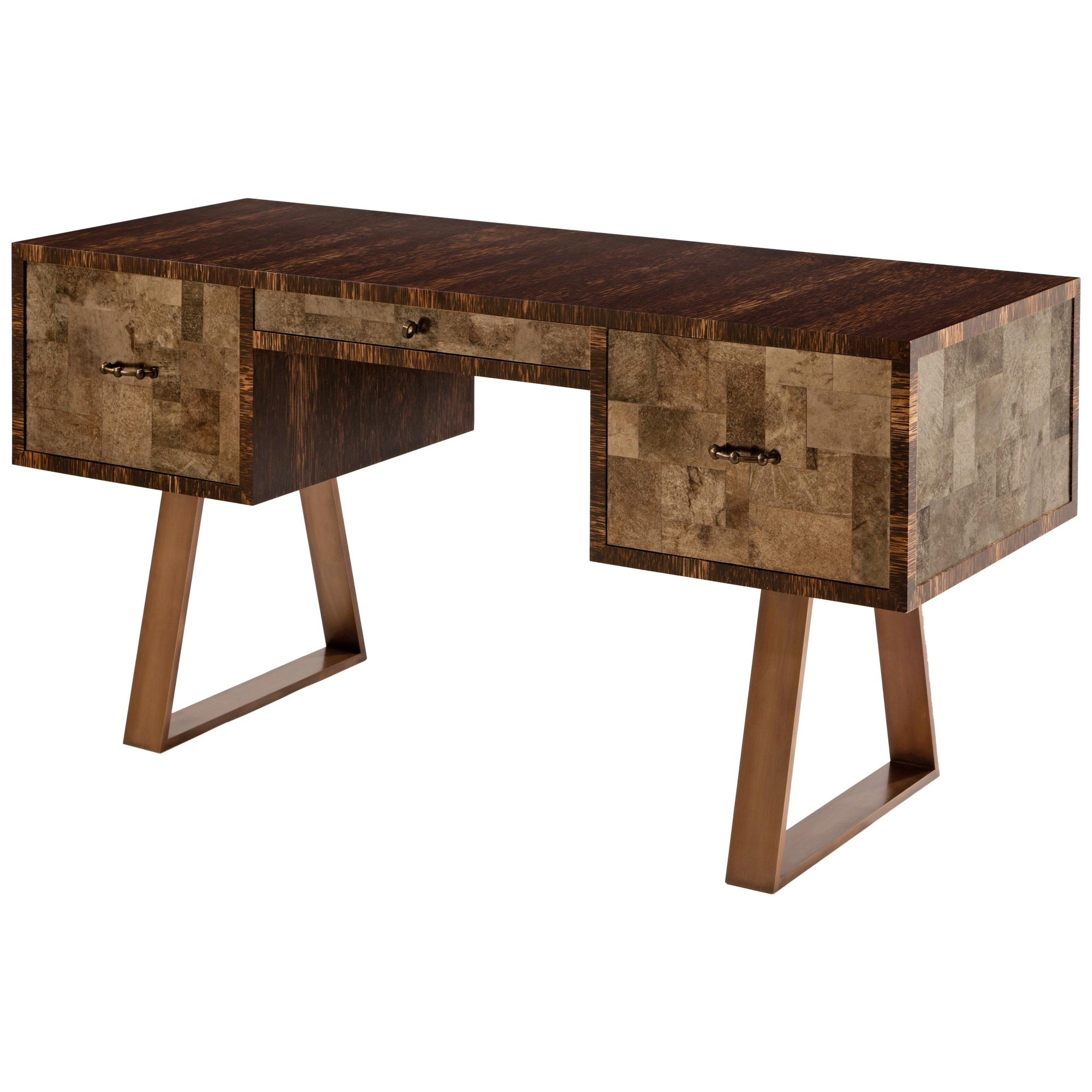 Desk in Mica, Palmwood & Bronze For Sale
