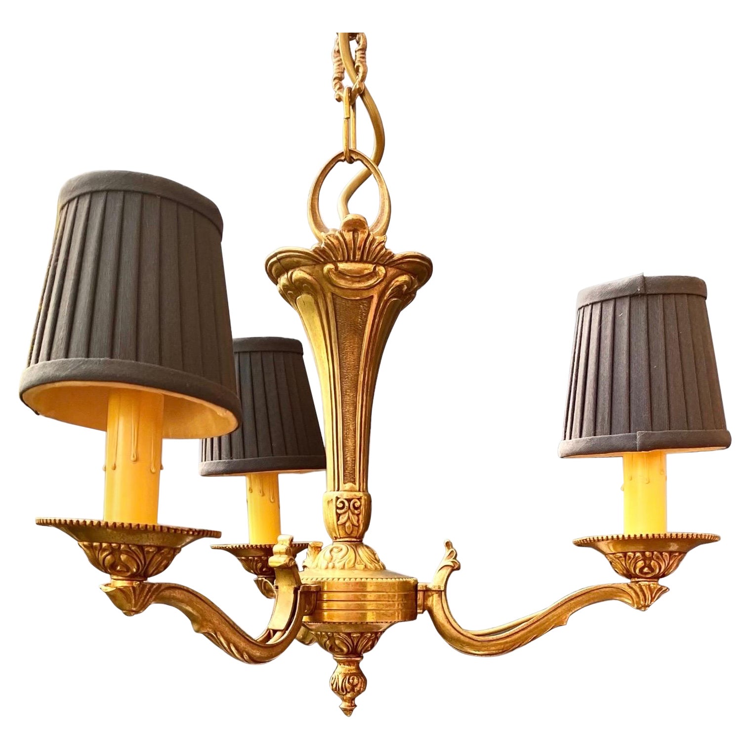 Vintage French Gilt Bronze Three Arm Chandelier 