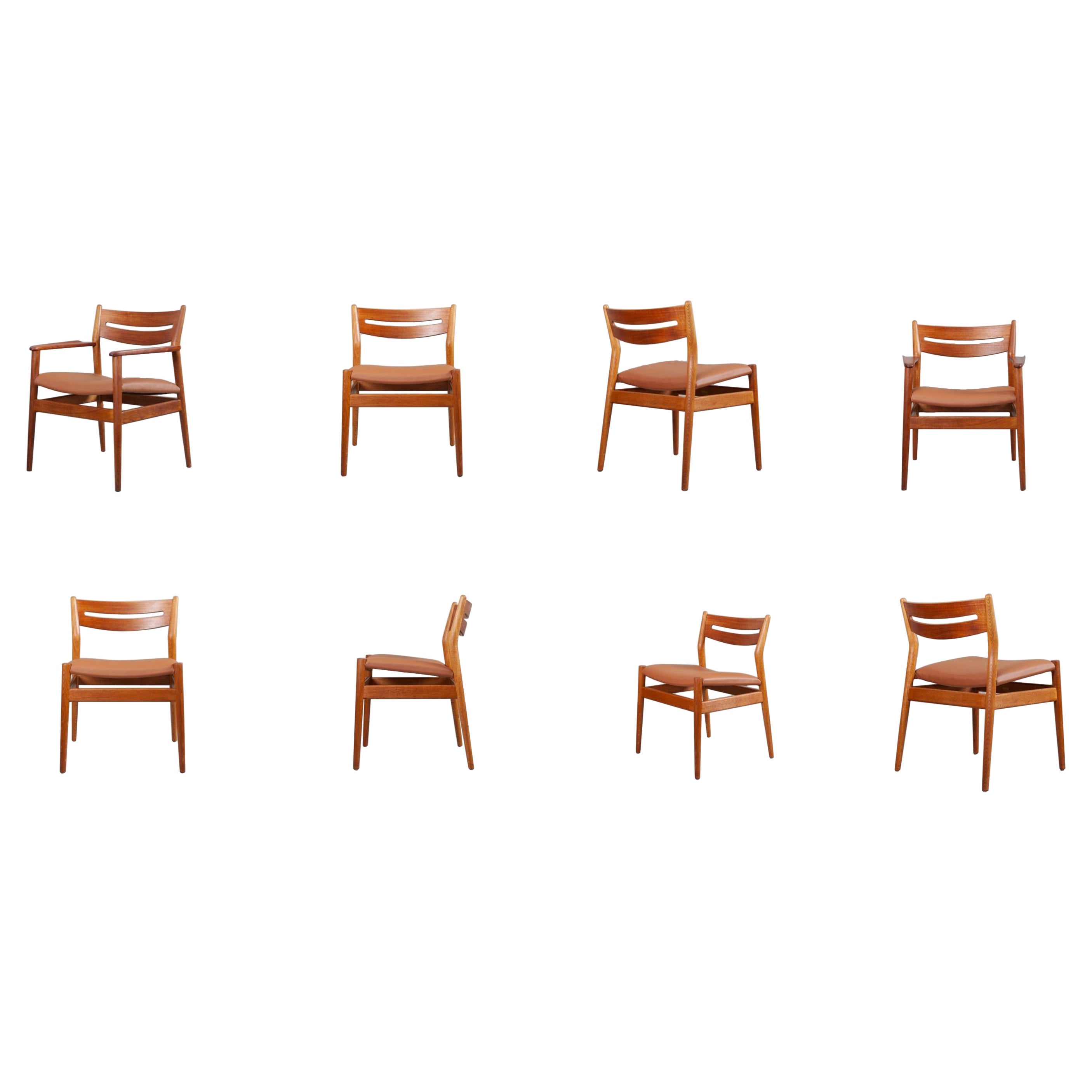 Ensemble de 8 chaises de salle à manger en chêne et teck de Grete Jalk, 6 latérales, 2 carvers