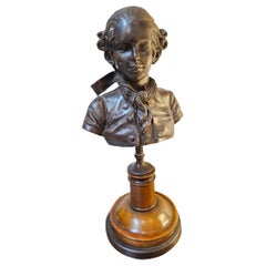Vintage A Patinated bronze Bust of a Young Mozart on Fruitwood and Ebonized Base 