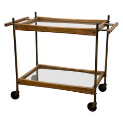 Brass/Wood Bar Cart in the Style of Paul McCobb