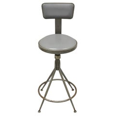 Retro Industrial Gray Steel Metal Adjustable Drafting Stool Work Chair