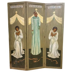 Fabelhafter Bodenschirm mit drei Tafeln und polychromer Dekoration aus  Der Heilige Ignatius