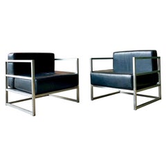 Vintage Unique Brutalist Modernist Pair Mid Century Amchairs Chairs Le Corbusier Style