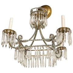 1930s Small Italian Four Lights Chandelier with Blue Crystals