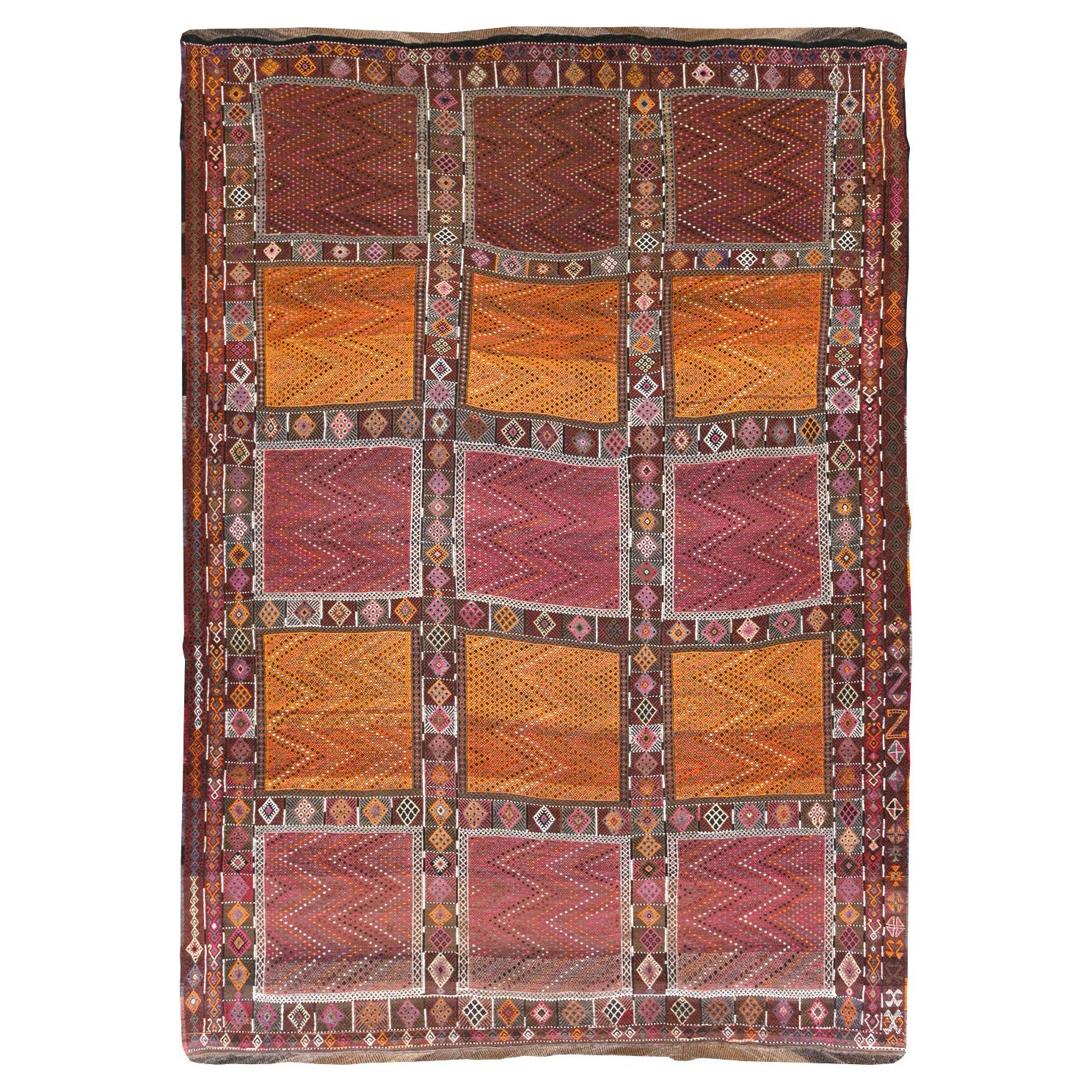 Mid-20th Century Handmade Turkish Flatweave Kilim Large Tribal Carpet For Sale