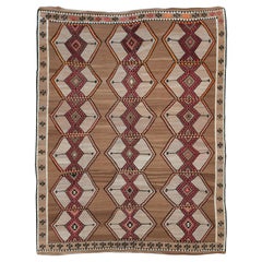 Mid-20th Century Handmade Turkish Flatweave Kilim Room Size Tribal Carpet