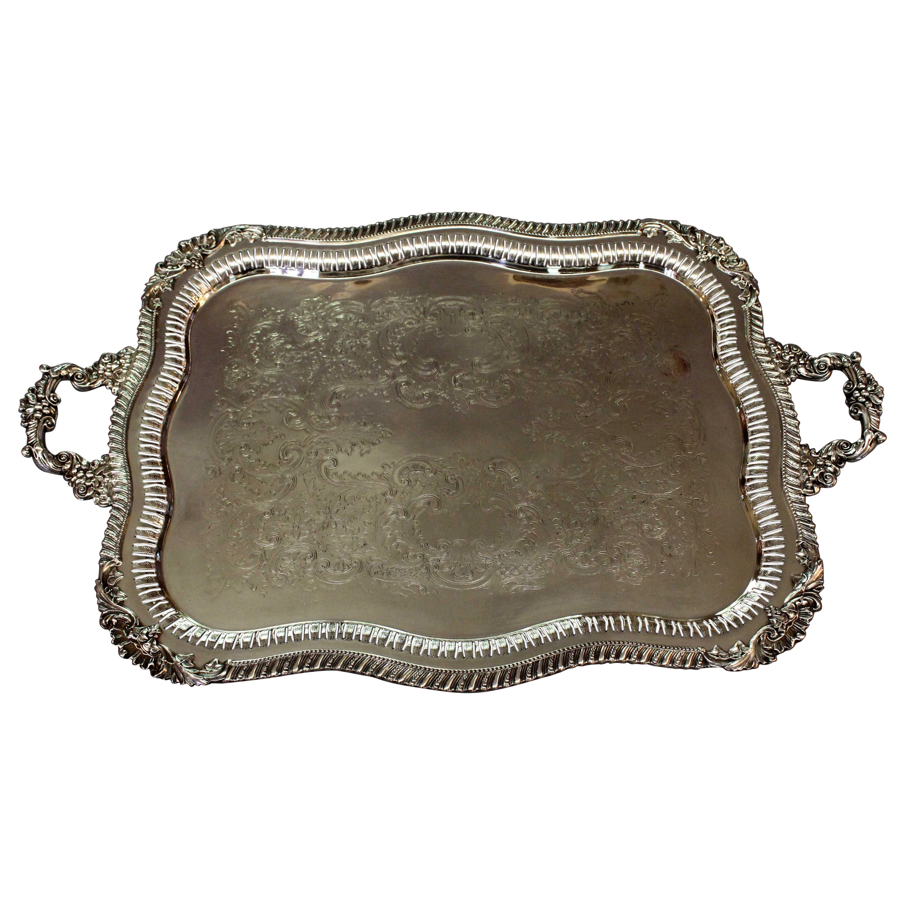 Plateau à thé en argent sur cuivre des années 1940 par la Crown Silver Co en vente