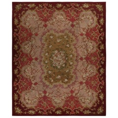 Antique Aubusson Flatweave Rug in Red with Floral Patterns