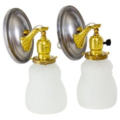 Early 20th Century Mixed Metal Revival Sconces with Frosted Glass - a Pair
