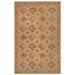 Antique French Needlepoint Rug in Beige with Floral Patterns, from Rug & Kilim