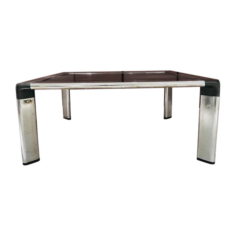 Jorge Zalszupin brazilian center table 1960 chrome and leather For Sale