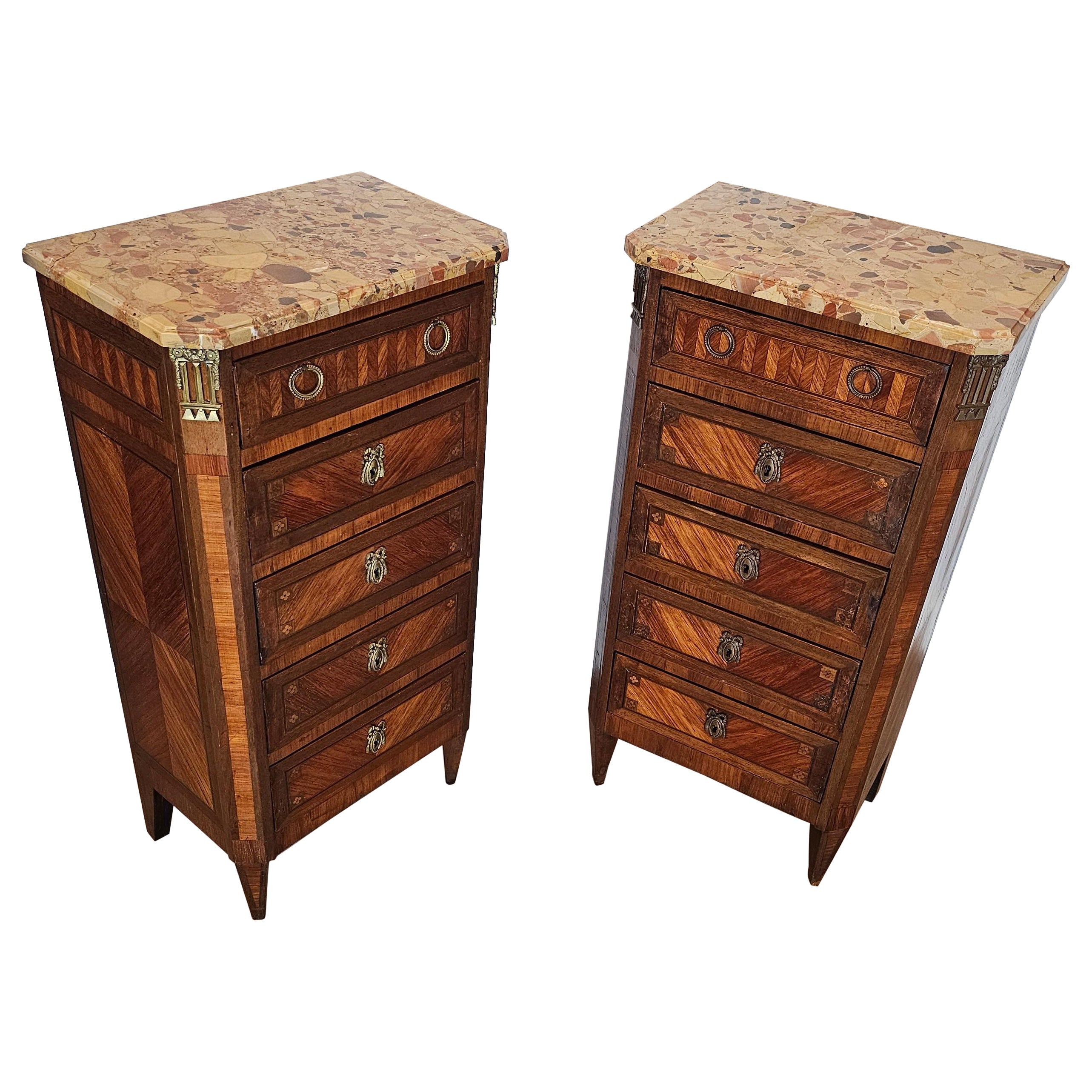 18th Century French Louis XVI Tall Narrow Chiffonier Chest Of Drawers Pair For Sale
