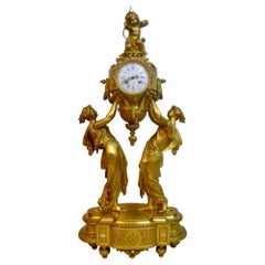 Figurale Goldbronze-Uhr im neoklassischen Louis-XVI.-Stil von Charpentier & Cie