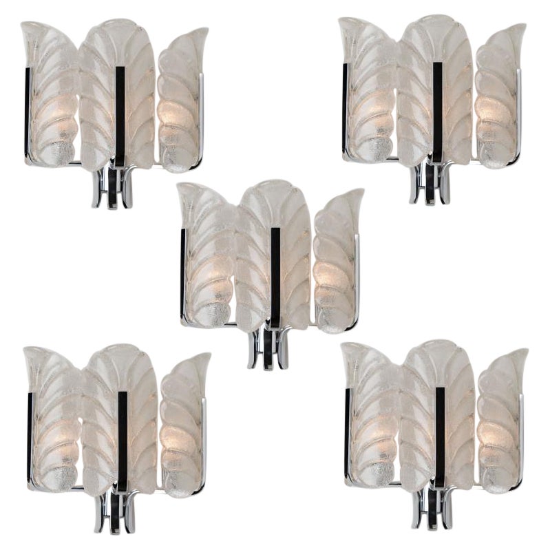 Carl Fagerlund Glass Leaves Chrome Wall Lights by Orrefors, 1960s
