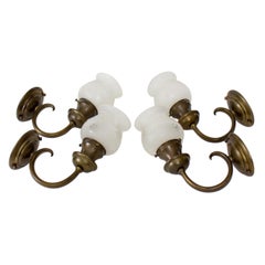 E.F. Caldwell Brass Sconces with Etched Glass Shades- set of Four