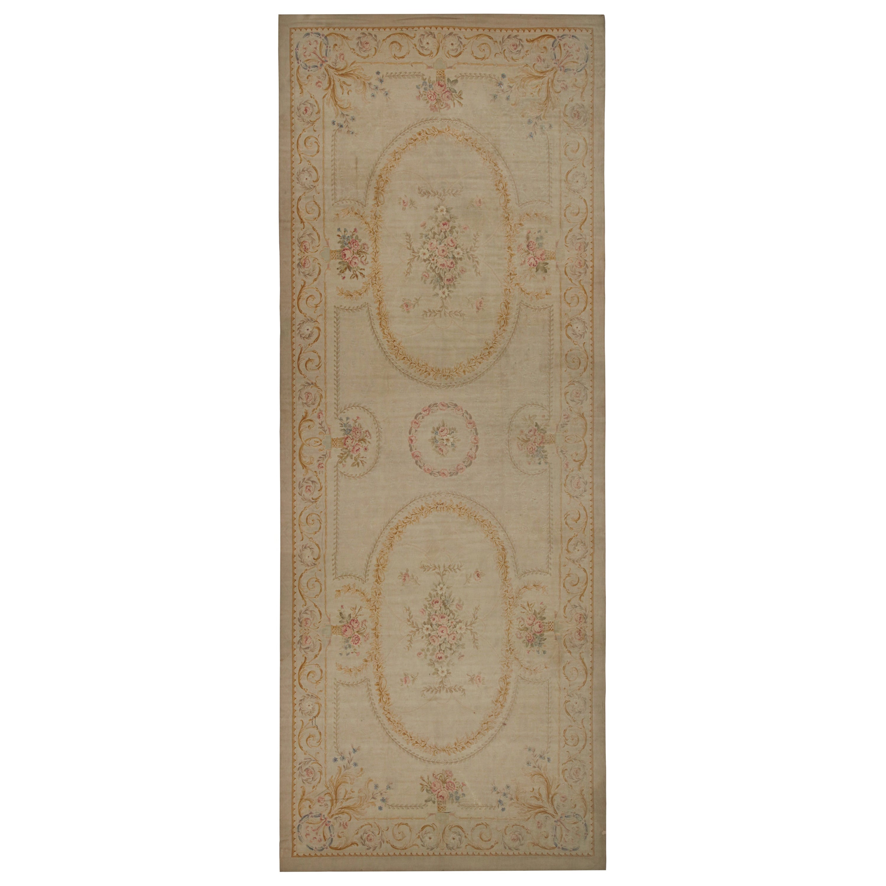 Antique Oversized Aubusson Flatweave Runner in Taupe