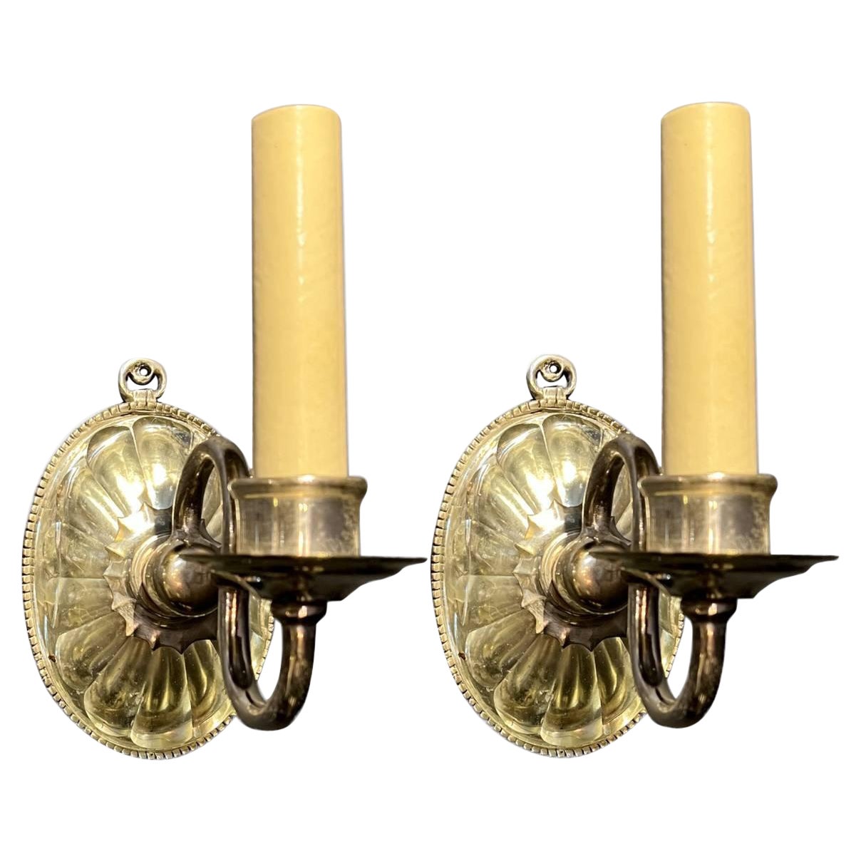 Pair of 1920's Caldwell One Light Sconces with Molded Glass For Sale