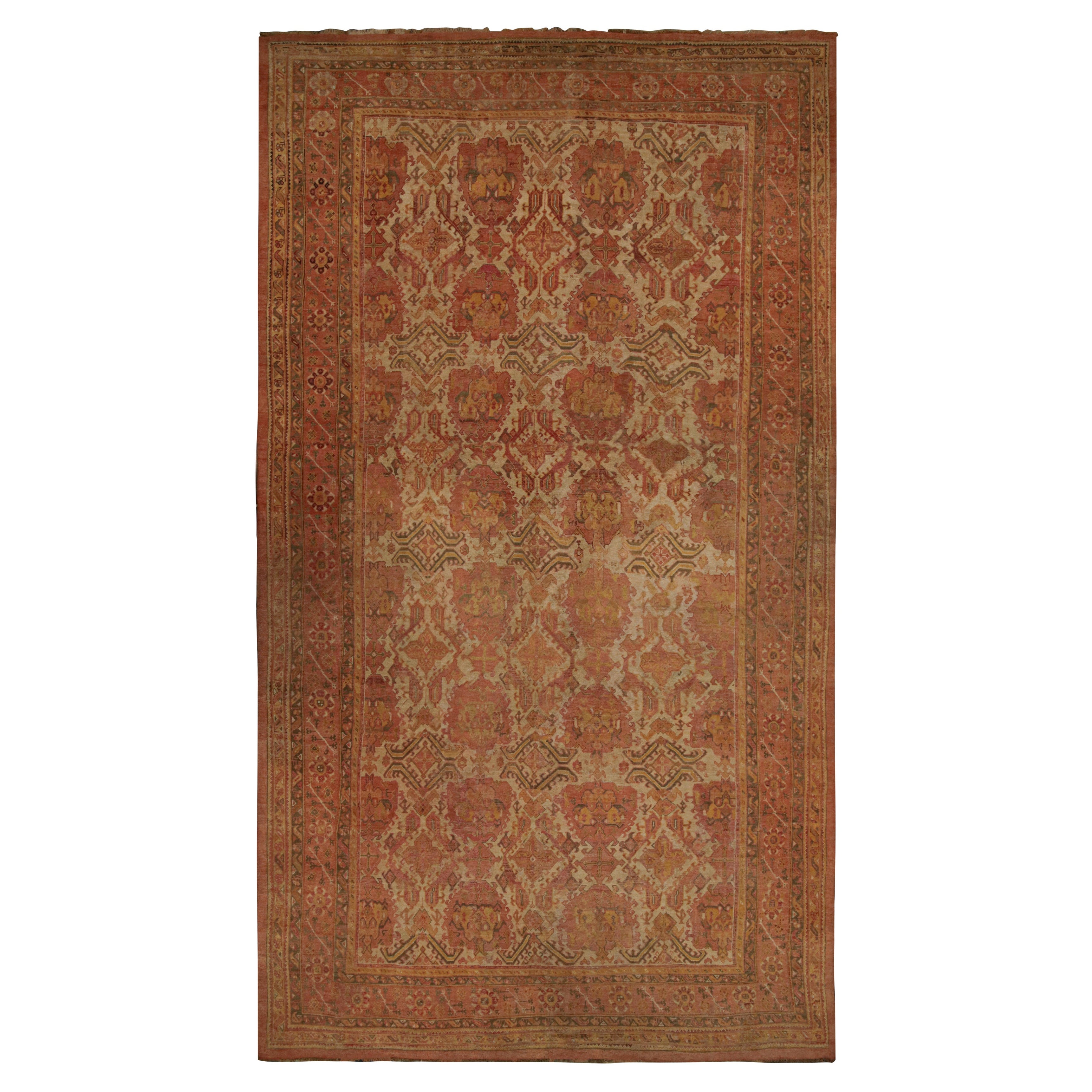 Antique Oushak Palace Rug with Red and Gold All Over Pattern For Sale