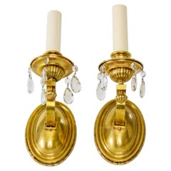 Early 20th Century Brass Sconces with Crystals - a Pair