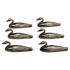 Circa 1970s French Silver Plated Swan Knife Rests Set of Six
