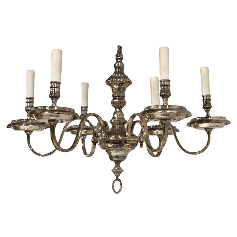 1920's Caldwell Six Light Silver Plated Chandelier For Sale