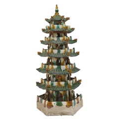 A Chinese Green and White Tiered Porcelain Pagoda