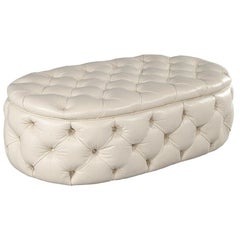 Modern Oval Tufted Leather Ottoman Table