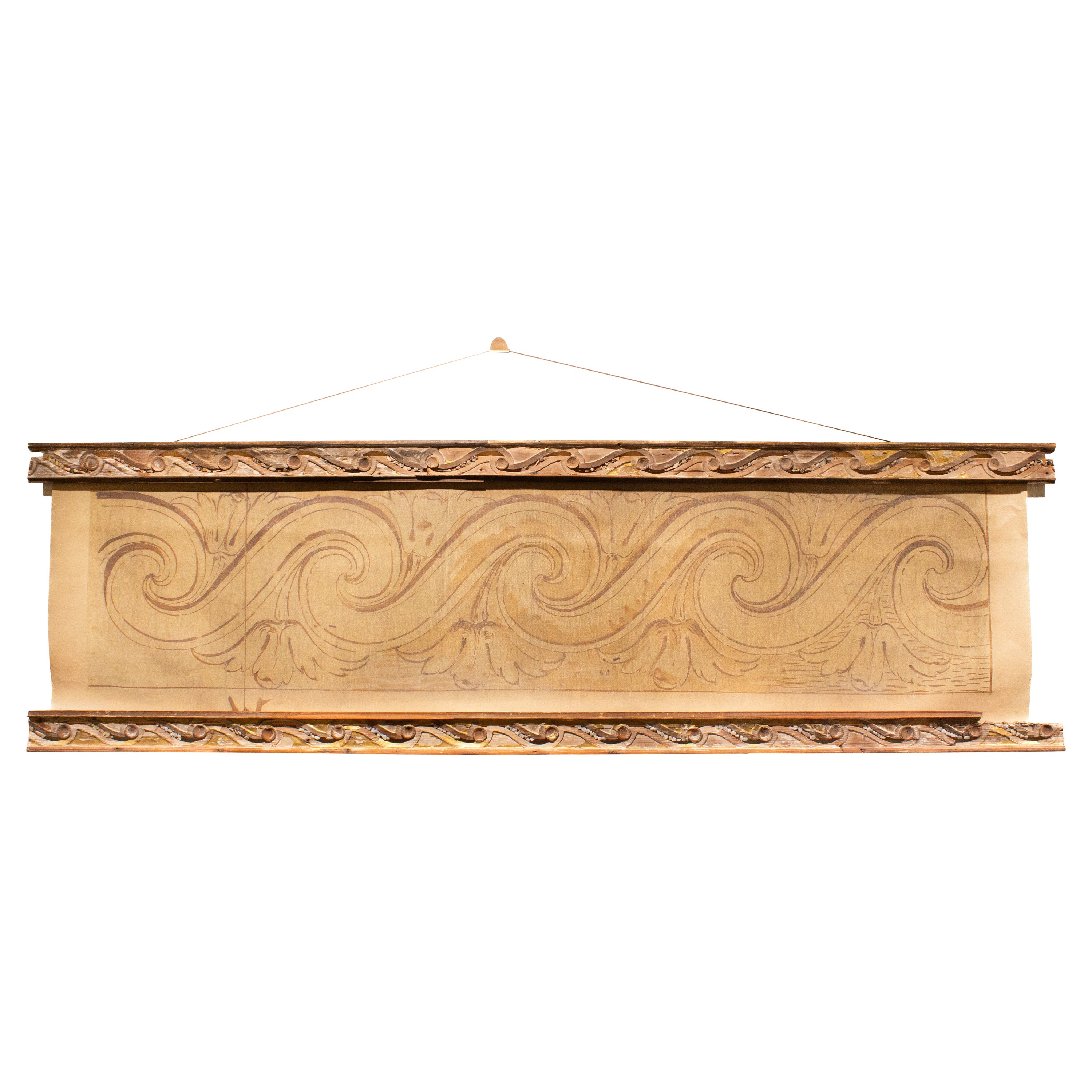 Stampa su tela di rotolo rococò italiano Spolvero con cornice di rotolo frammentata in vendita