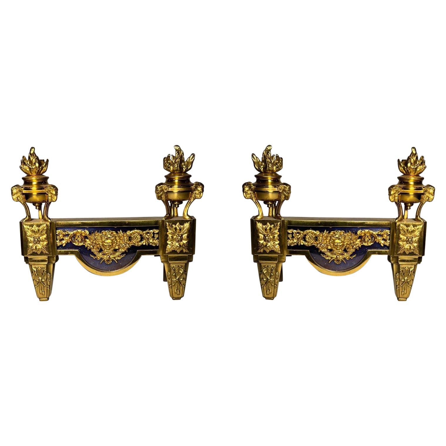 Antique French Louis XVI Andirons circa 1840-1860 For Sale