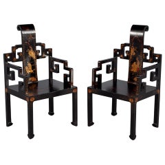 Pair of Ming Dynasty Hand Decorated Arm Chairs