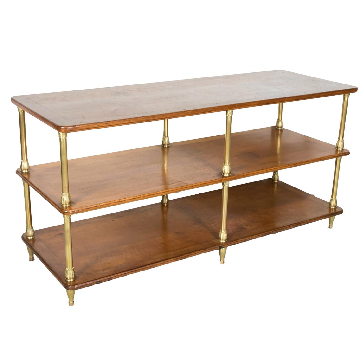 20th Century French Art Deco Period Oak and Brass Display Table / Kitchen Island