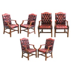 20th C. Red Leather, English, Six, GainsBorough Style, Nailhead Trim Armchairs!