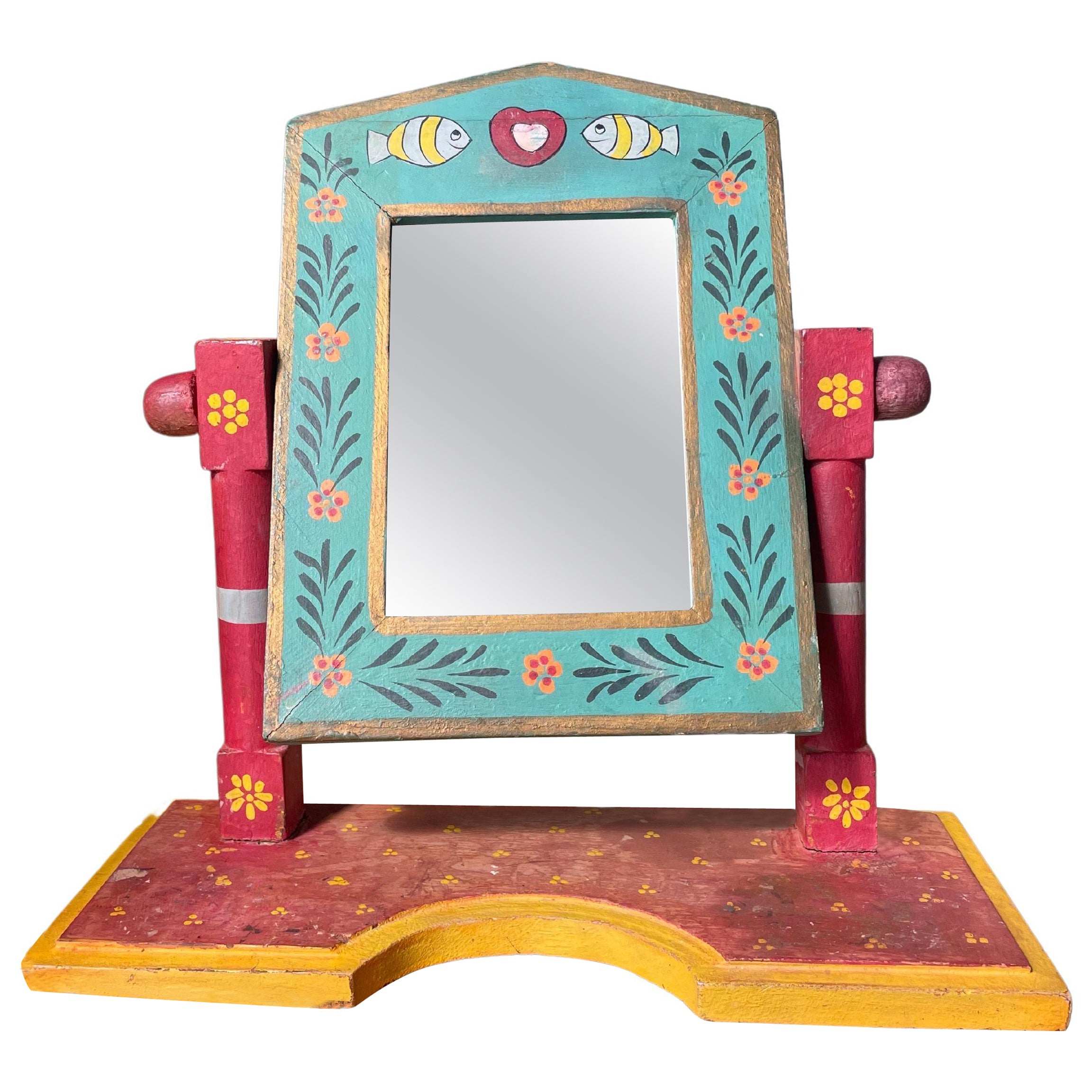 Swedish Handpainted Folk Art Allmoga Table Mirror, 1970s