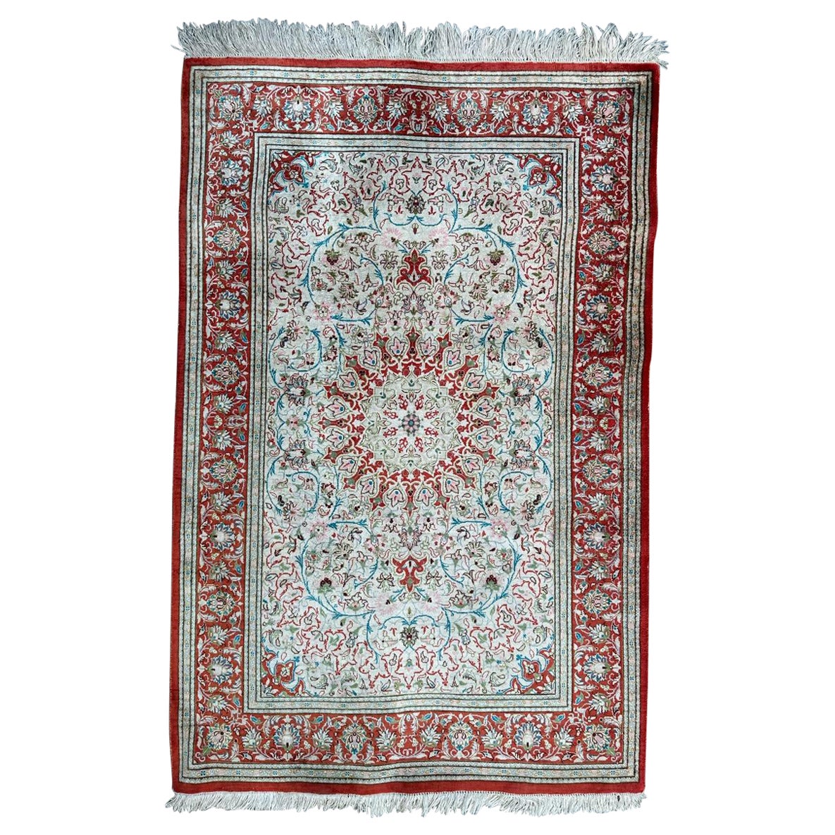 Bobyrug’s Nice early 21st century fine little silk Qom rug  For Sale