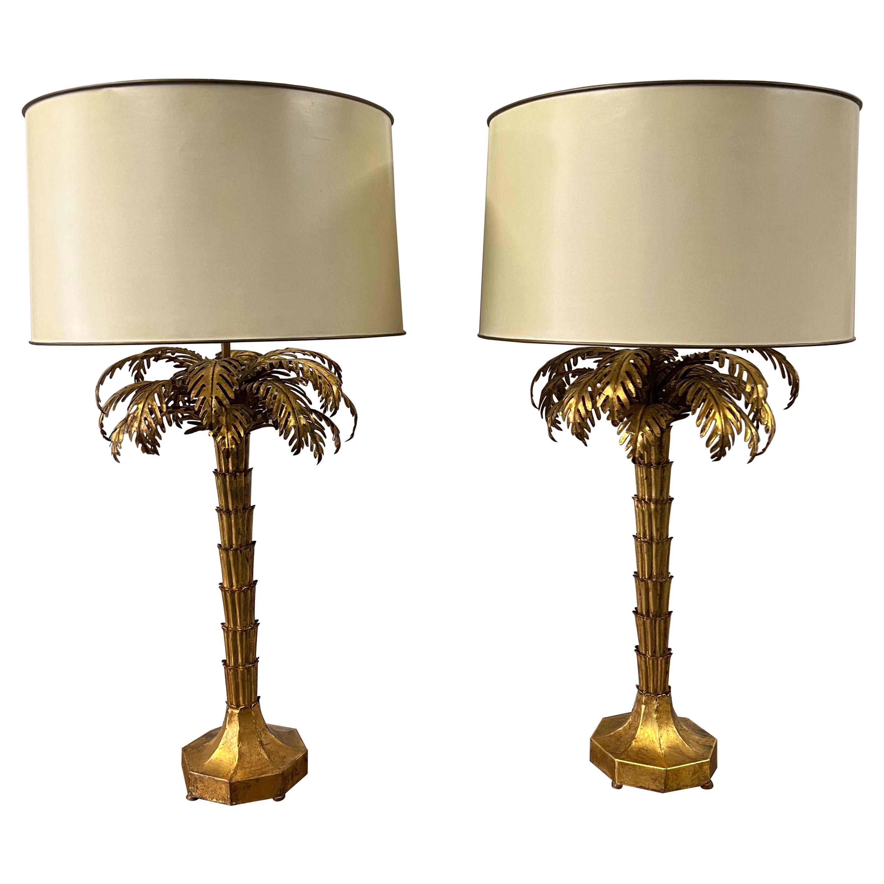 Pair of 1950's Gilt Palm Tree Lamps attributed to Warren Kessler For Sale