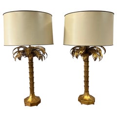 Vintage Pair of 1950's Gilt Palm Tree Lamps attributed to Warren Kessler