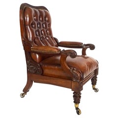 Poltrona reclinabile in mogano imbottita in pelle Regency, 1830 circa