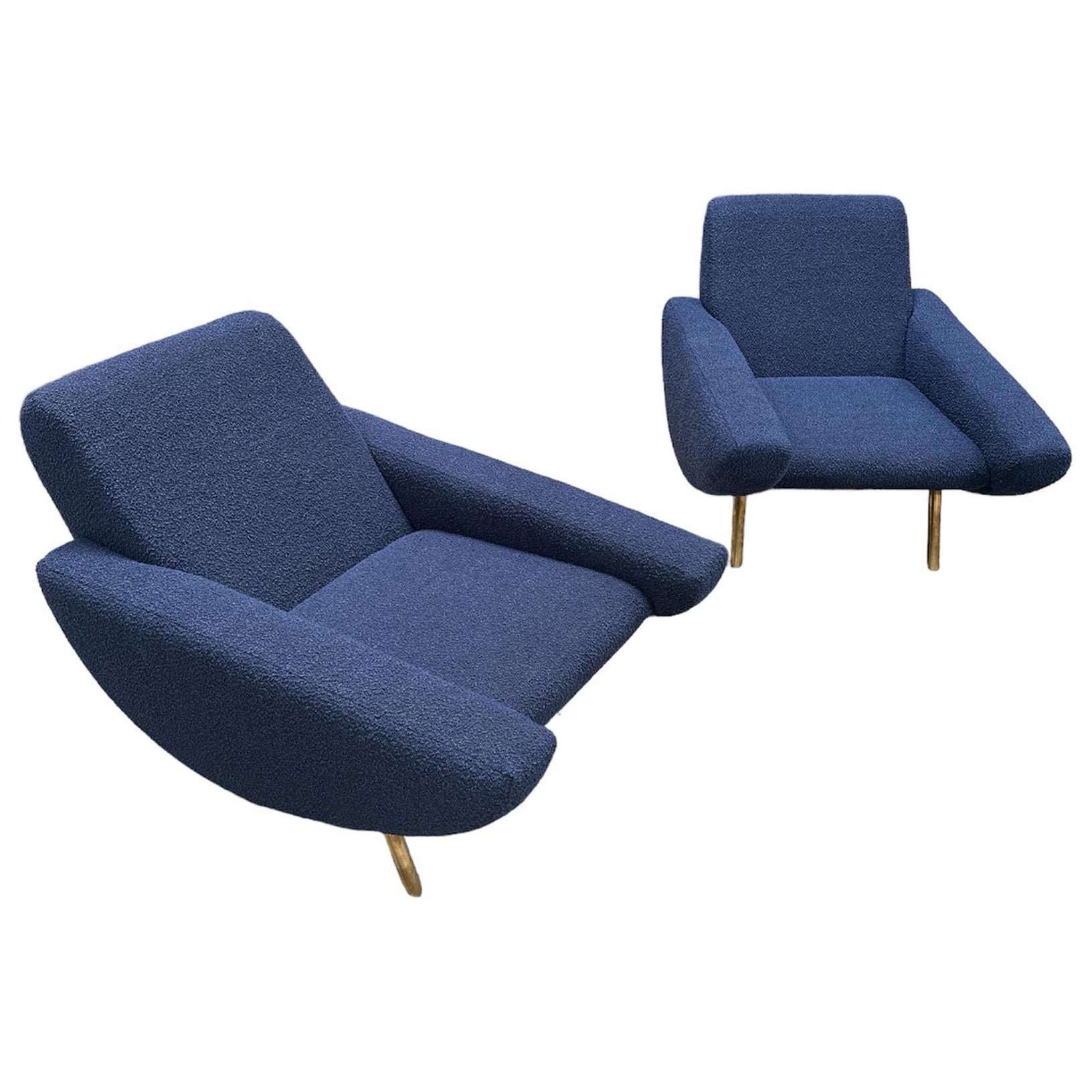 Pair of 2 Mid Century Italian Armchairs In Style of Zanuso 1960 For Sale