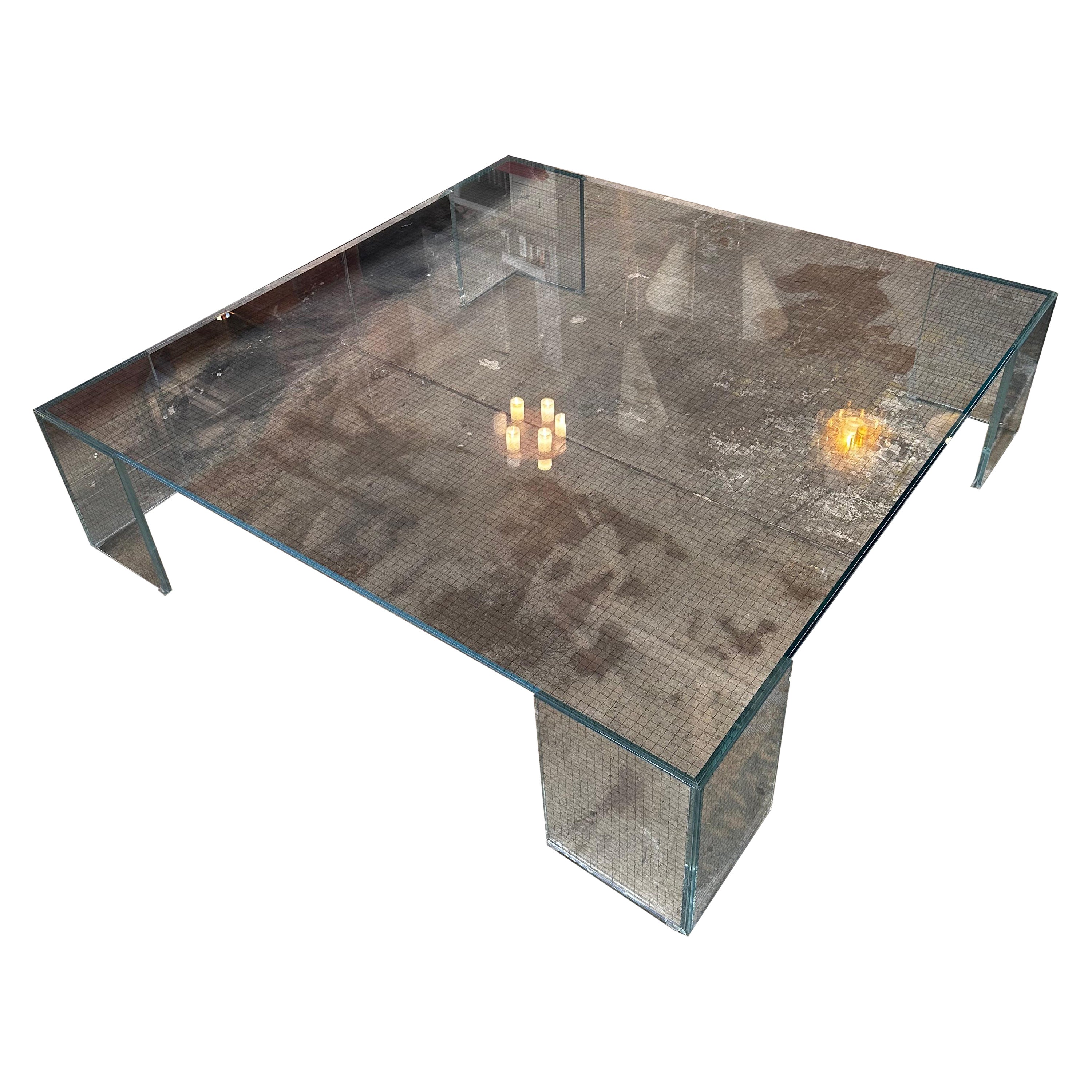 Vintage Italian Oversize Full Glass Coffee Table By Glas Italia 1960 For Sale