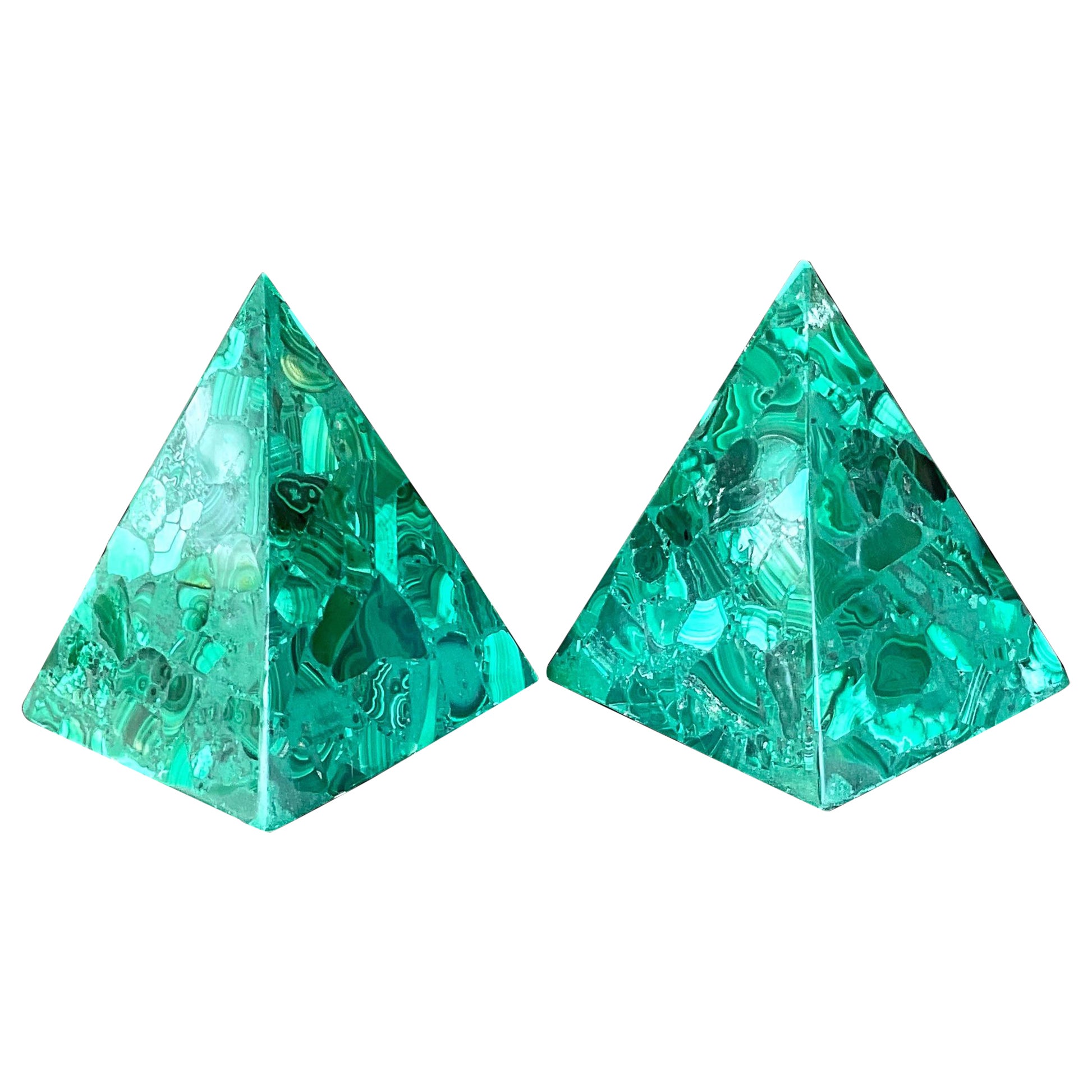 Vintage Boho Malachite Pyramids- a Pair