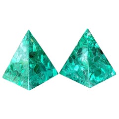 Paar Boho Malachit-Pyramiden im Vintage-Stil
