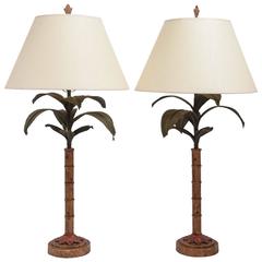 Vintage Pair of Midcentury Tole Palm Tree Lamps