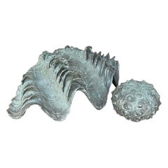 Vintage Coastal Maitland-Smith Bronze Clamshell and Sea Urchin Set- 2 Pieces