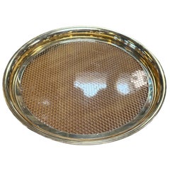 Vintage Decorative Italian Round Brass and Glass Tray 1980s