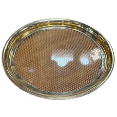 Retro Decorative Italian Round Brass and Glass Tray 1980s