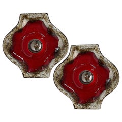 Pair of Brown Taupe Red Square Ceramic Wall Lights by Hustadt Keramik, Germany