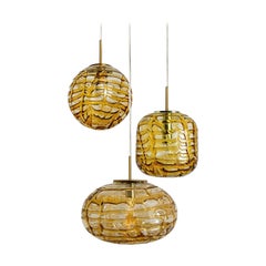 1 of the 3 Murano Yellow Glass Pendant Light, Different Shapes, 1960s