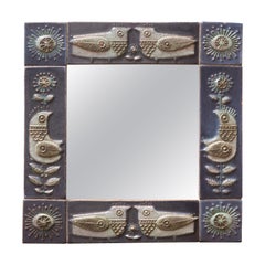 Bird Motif Stoneware Tile Mirror